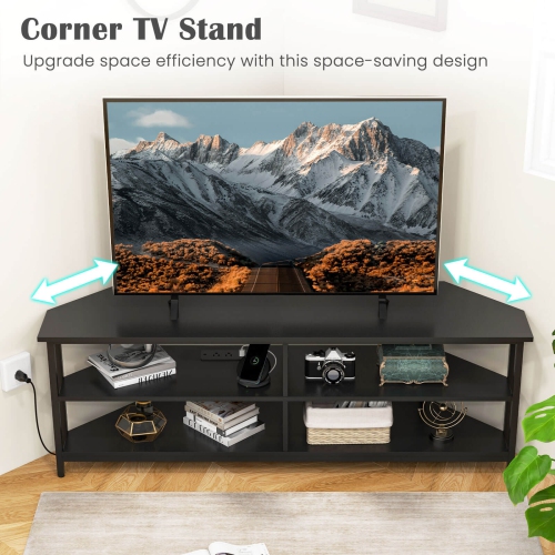 Costway Corner TV Stand for TVs up to 65" TV Console Table with AC Outlets&USB A Ports