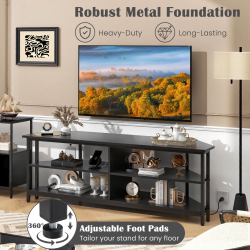 Costway Corner TV Stand for TVs up to 65" TV Console Table with AC Outlets&USB A Ports