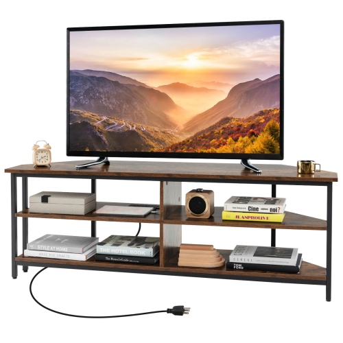 COSTWAY  Corner Tv Stand for Tvs Up to 65" Tv Console Table With Ac Outlets&USB A Ports