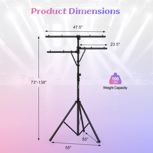 Trépied audio avec pied d'éclairage de 6,1 à 11,5 pi à hauteur réglable de Costway Pro capacité de 100 LB