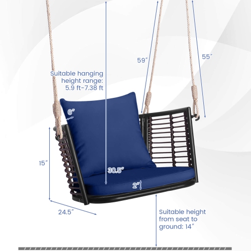 Costway Patio Hanging Rattan Basket Chair Swing Hammock Chair with Seat Cushion