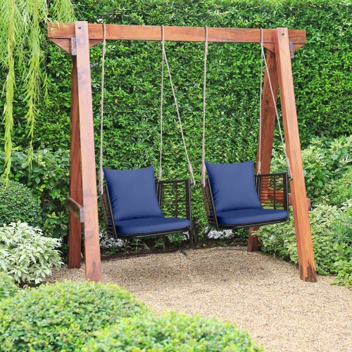 Costway Patio Hanging Rattan Basket Chair Swing Hammock Chair with Seat Cushion