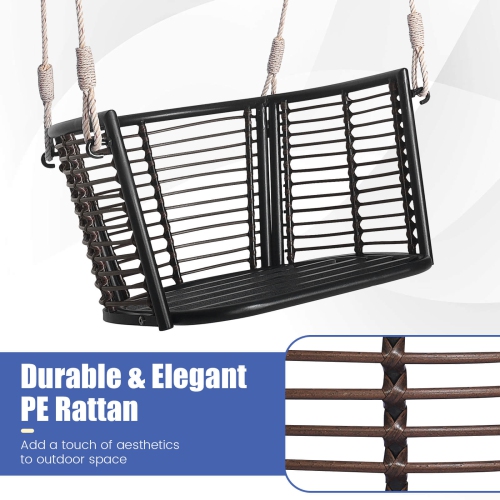 Costway Patio Hanging Rattan Basket Chair Swing Hammock Chair with Seat Cushion