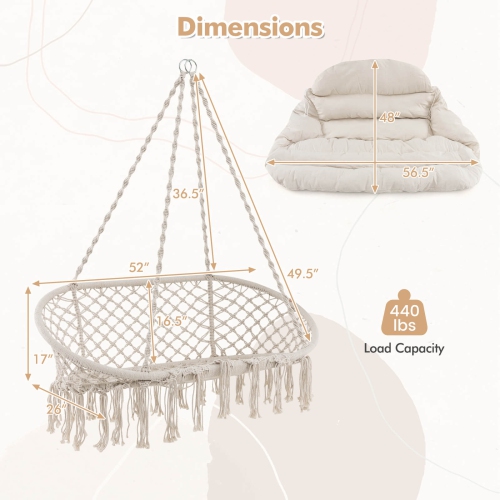 Costway Swing Chair Hand-Woven Rope Hanging Chair with Thick Cushion & Folding Metal Frame