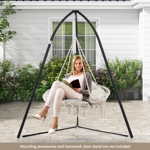 Costway Swing Chair Hand-Woven Rope Hanging Chair with Thick Cushion & Folding Metal Frame