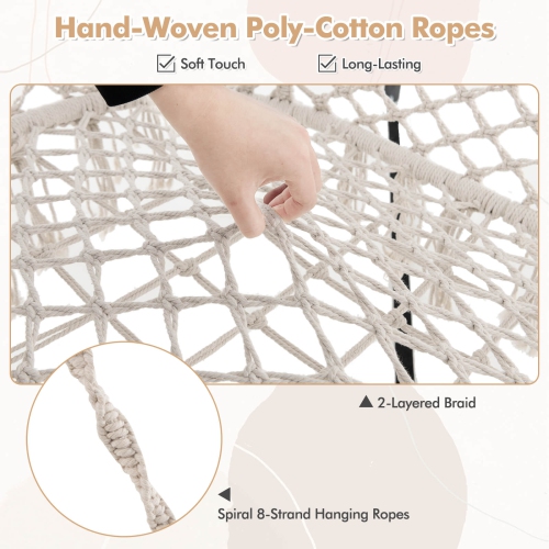 Costway Swing Chair Hand-Woven Rope Hanging Chair with Thick Cushion & Folding Metal Frame