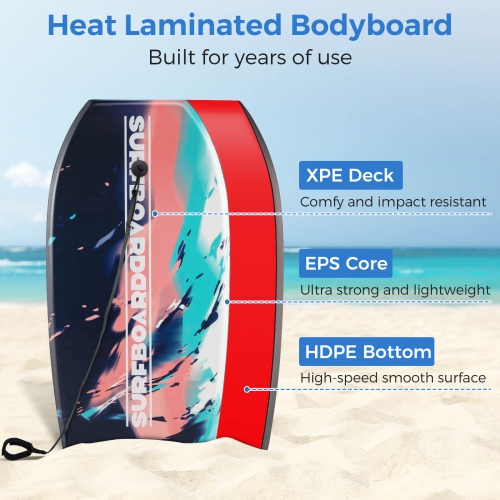Costway 41" Lightweight Body Board with EPS Core XPE Deck HDPE Bottom Crescent Tail Multi-color