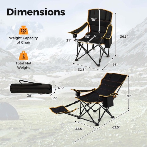 Goplus 2 PCS Folding Camping Chair with Footrest Adjustable Backrest Padded Cushion