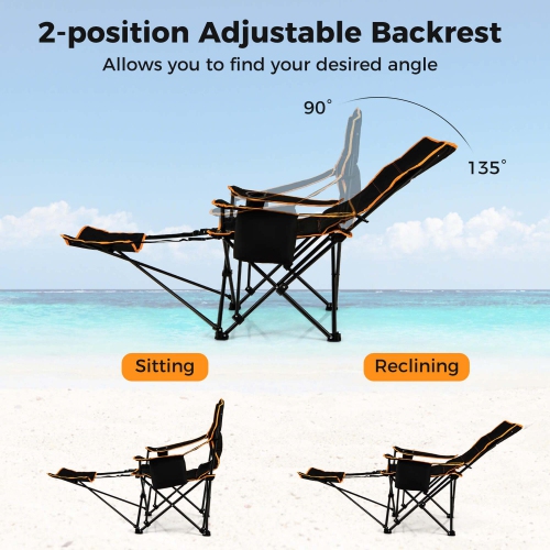 Goplus 2 PCS Folding Camping Chair with Footrest Adjustable Backrest Padded Cushion