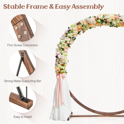 Costway 7.4 FT Round Wedding Arch Wooden Arbor Backdrop Stand with Triangular-Shaped Base