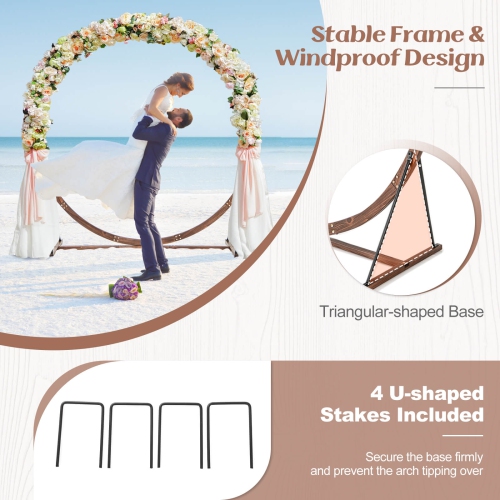 Costway 7.4 FT Round Wedding Arch Wooden Arbor Backdrop Stand with Triangular-Shaped Base