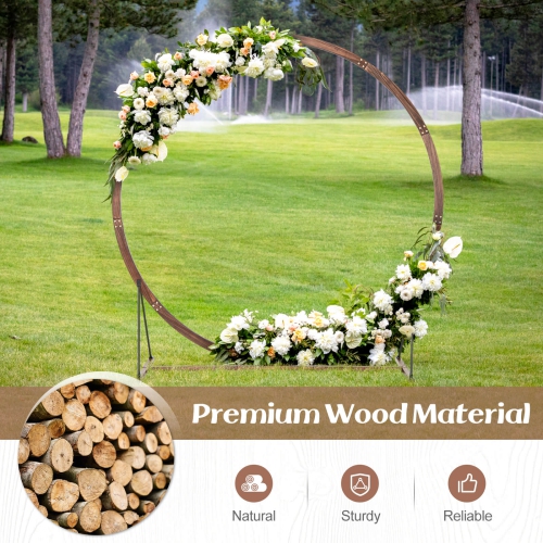Costway 7.4 FT Round Wedding Arch Wooden Arbor Backdrop Stand with Triangular-Shaped Base