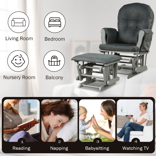 Baby Nursery Relax Rocker Rocking Chair Glider & Ottoman Set w/ Cushion