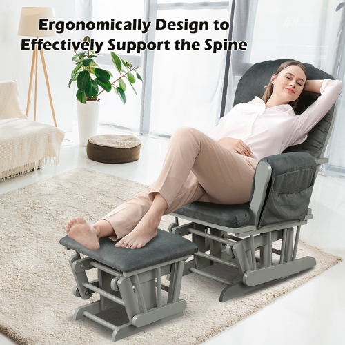 Baby Nursery Relax Rocker Rocking Chair Glider & Ottoman Set w/ Cushion