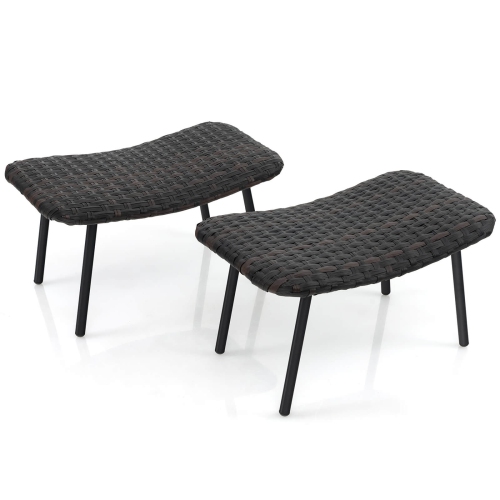 COSTWAY  Set Of 2 Patio Rattan Ottoman With Padded Quick Dry Foam & Heavy-Duty Metal Legs