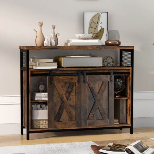 Costway Industrial Buffet Sideboard Cabinet with Spacious Table Top Adjustable Shelves