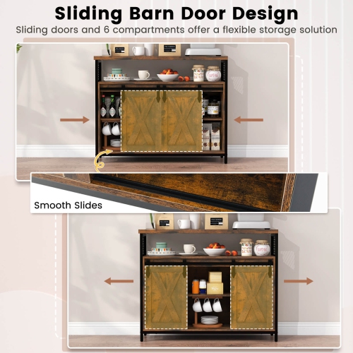 Costway Industrial Buffet Sideboard Cabinet with Spacious Table Top Adjustable Shelves