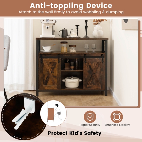 Costway Industrial Buffet Sideboard Cabinet with Spacious Table Top Adjustable Shelves