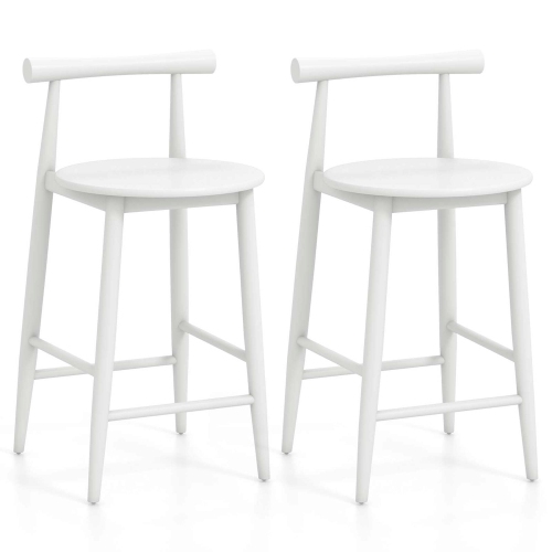 Costway Bar Chair Counter Height Stools Set of 2 with Acacia Wood Frame Supporting Legs White