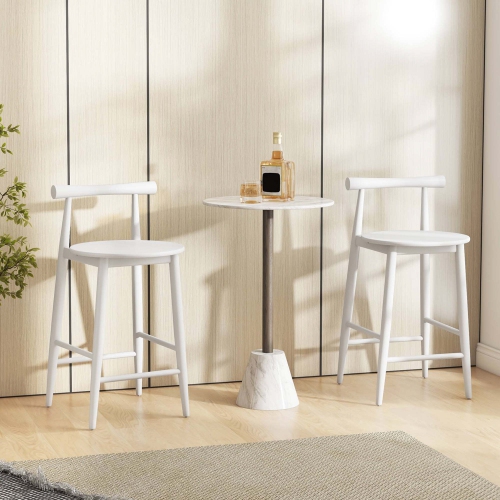 Costway Bar Chair Counter Height Stools Set of 2 with Acacia Wood Frame Supporting Legs White