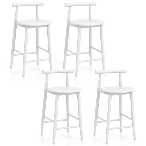 Costway Bar Chair Counter Height Stools Set of 4 with Acacia Wood Frame Supporting Legs White