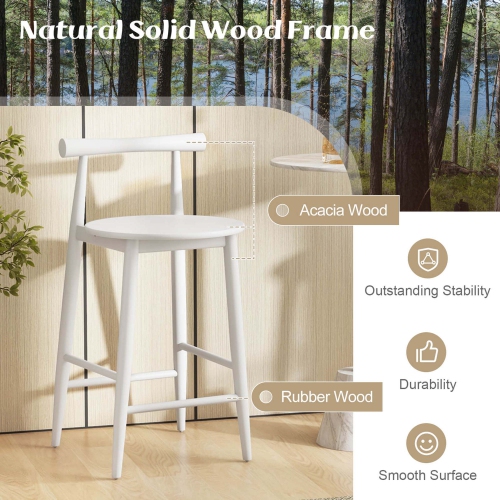 Costway Bar Chair Counter Height Stools Set of 4 with Acacia Wood Frame Supporting Legs White