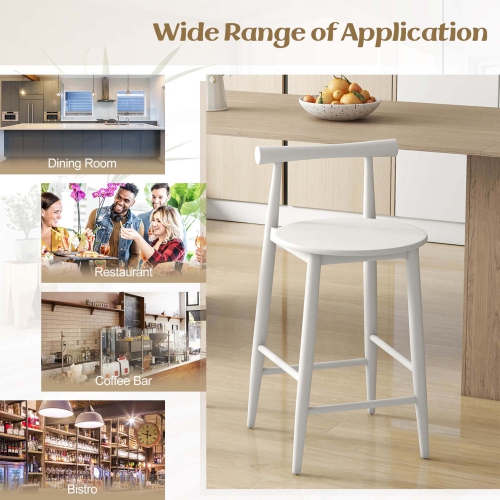 Costway Bar Chair Counter Height Stools Set of 4 with Acacia Wood Frame Supporting Legs White