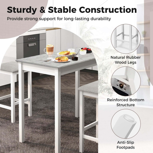 Costway 3 PCS Bar Table Set Dining Table & 2 PVC Leather Upholstered Bar Stools