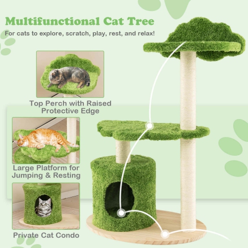 Costway 38" Cute Cat Tree Cat Condo Furniture with Fully Wrapped Sisal Scratching Posts