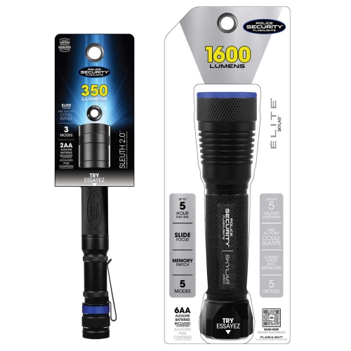Police Security Flashlight Combo Skylar 1600 Lumens and Sleuth 2.0