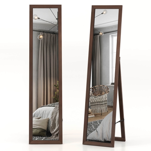 GYMAX  61" X 14.5" Full Length Mirror W/ Stand Solid Wood Frame Full Body Mirror