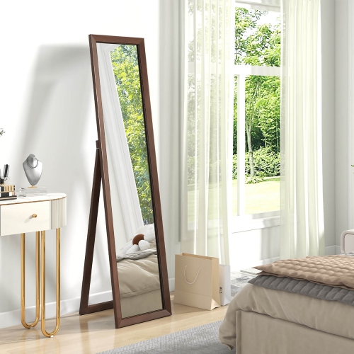 Gymax 61'' x 14.5'' Full Length Mirror w/ Stand Solid Wood Frame Full Body Mirror