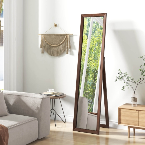 Gymax 61'' x 14.5'' Full Length Mirror w/ Stand Solid Wood Frame Full Body Mirror