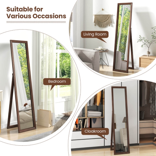 Gymax 61'' x 14.5'' Full Length Mirror w/ Stand Solid Wood Frame Full Body Mirror