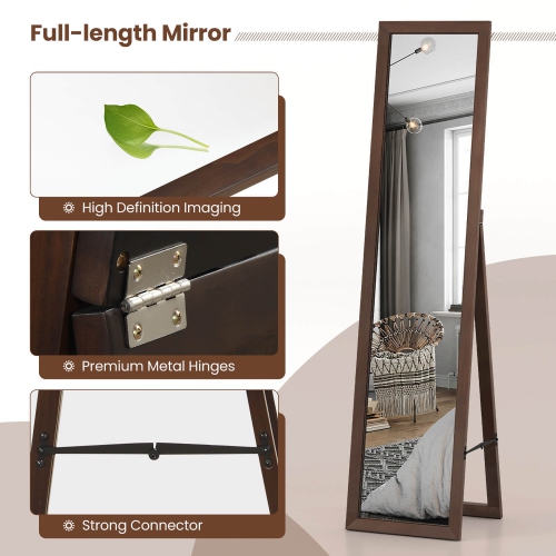 Gymax 61'' x 14.5'' Full Length Mirror w/ Stand Solid Wood Frame Full Body Mirror