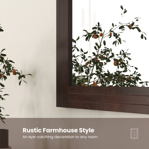 Gymax Wood Framed Wall Mirror for Bathroom Farmhouse Boho Rustic Wall Decoration