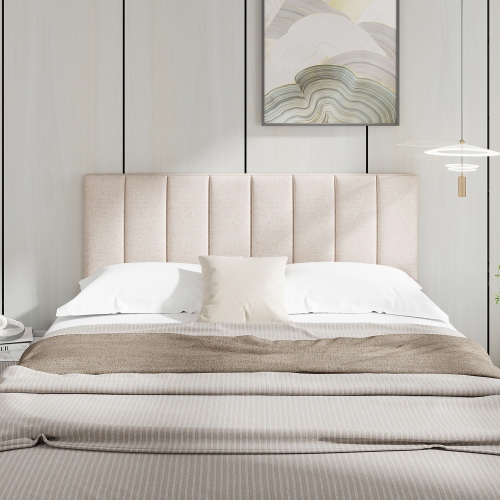Gymax Linen Upholstered Headboard Vertical Channel Tufted Wood Leg for Full/Queen