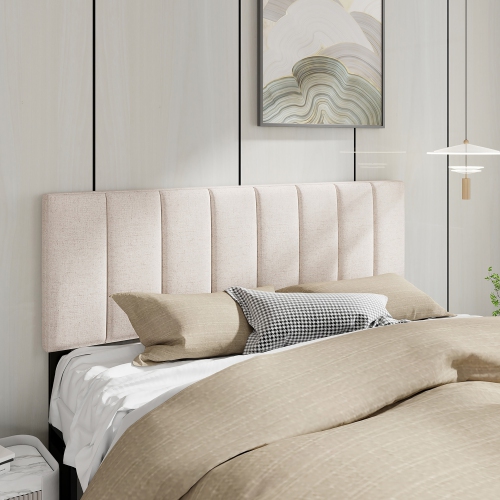 Gymax Linen Upholstered Headboard Vertical Channel Tufted Wood Leg for Full/Queen