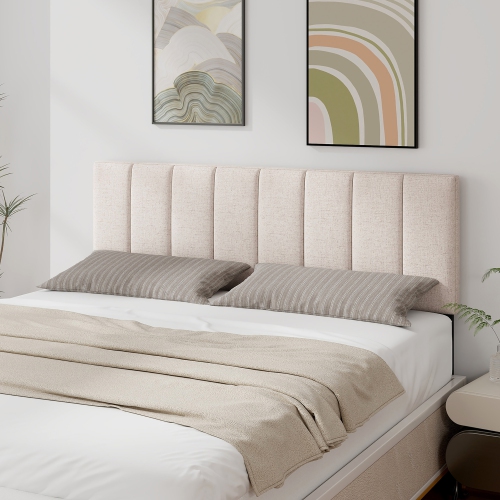 Gymax Linen Upholstered Headboard Vertical Channel Tufted Wood Leg for Full/Queen