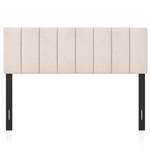 Gymax Linen Upholstered Headboard Vertical Channel Tufted Wood Leg for Full/Queen