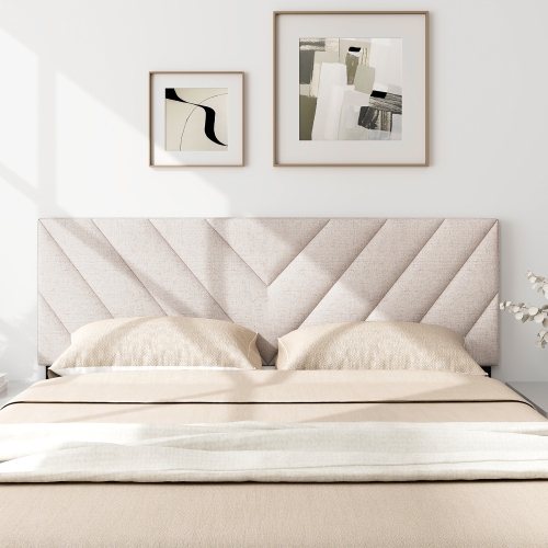 Gymax Linen Fabric Upholstered Headboard Rectangular Headboard w/ Solid Wood Legs