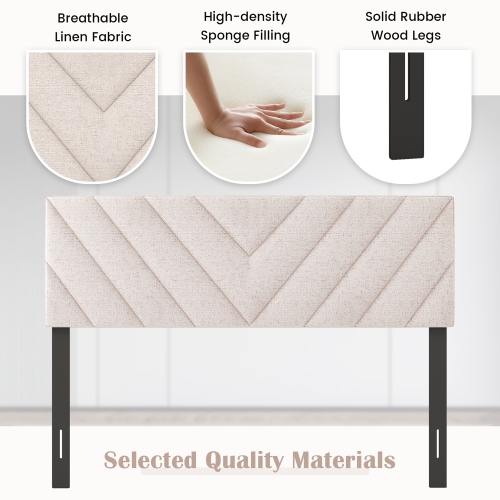 Gymax Linen Fabric Upholstered Headboard Rectangular Headboard w/ Solid Wood Legs