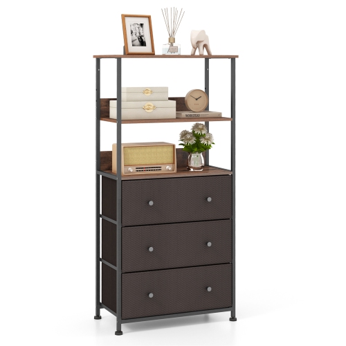 GYMAX  3 Drawer Dresser W/ Open Shelves Home Vertical Fabric Storage Unit Metal Frame