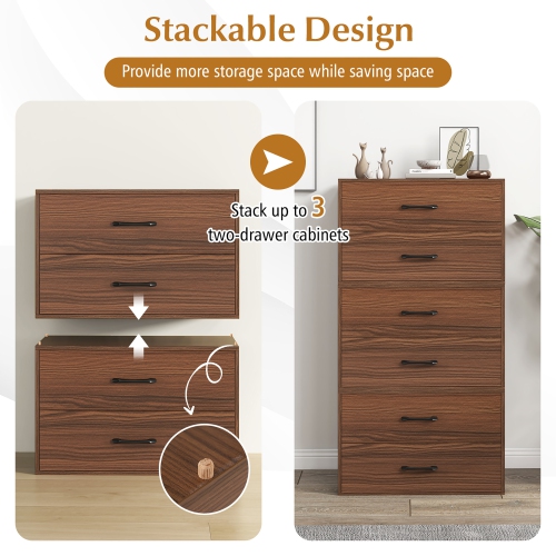 Gymax 2PCS 2-Drawer Stackable Storage Dresser Organizer w/ Anti-topping Device