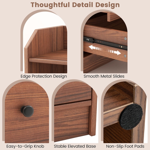 Gymax 3-Drawer Dresser 44'' Tall Wood Storage Organizer Chest w/ 2 Open Shelves Walnut