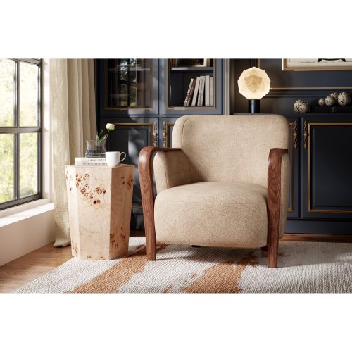 Valencia Emma – Fauteuil d’appoint en bois, beige chaud
