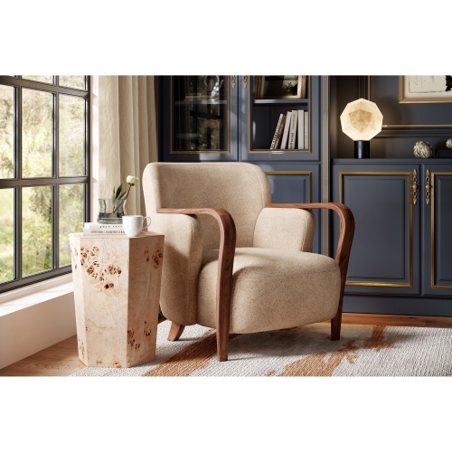 Valencia Emma – Fauteuil d’appoint en bois, beige chaud