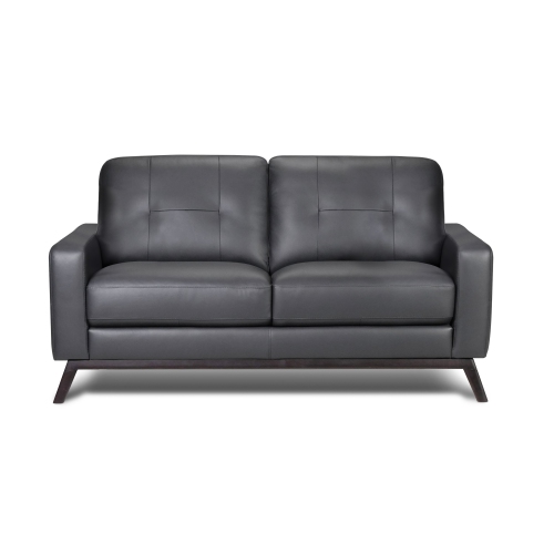 Valencia Francesca Mid Century Top Grain Leather 63" Loveseat Sofa Charcoal Grey