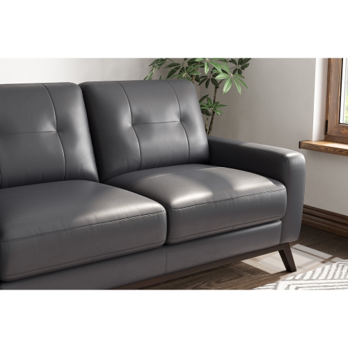 Valencia Francesca Mid Century Top Grain Leather 63" Loveseat Sofa Charcoal Grey