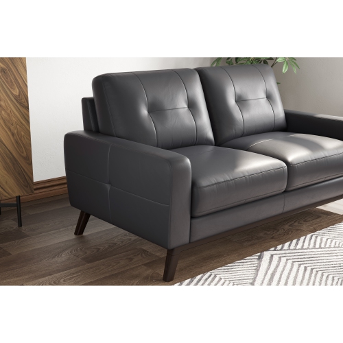 Valencia Francesca Mid Century Top Grain Leather 63" Loveseat Sofa Charcoal Grey